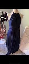 Eliza J Chiffon Layered Gold Chain High Neck Navy Maxi Gown Size 6