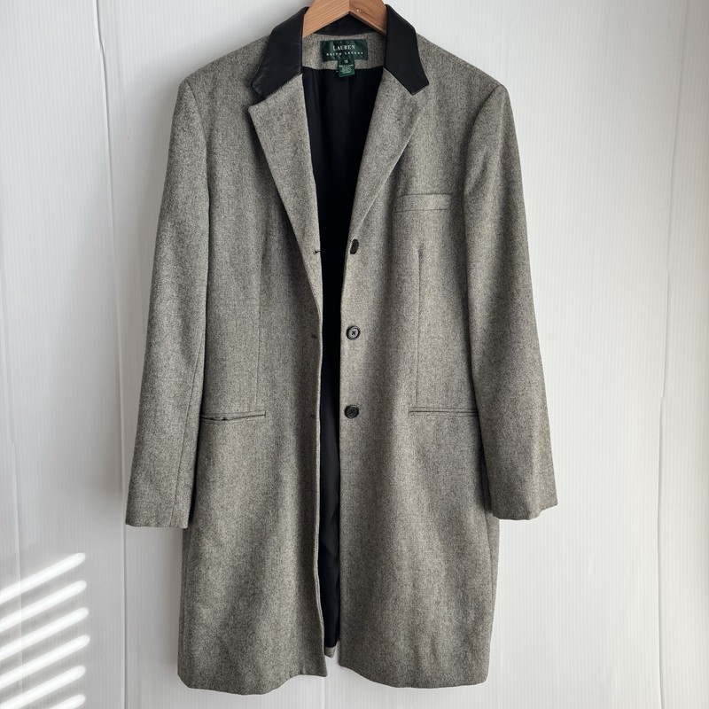 VTG LAUREN RALPH LAUREN Chesterfield Wool Coat, Lambskin Collar Womens Size 16