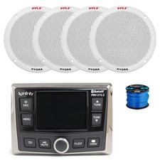 Infinity Marine Gauge AM/FM/WB Radio Receiver, 4X 6.5" 400W White Speakers,Wire
