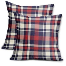4th of July Patriotic Pillow Covers 18x18 18" x 18" Pack of 2 Blue Red Plaid