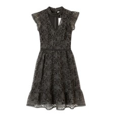J.O.A. Floral Lace Choker Neck Fit & Flare Dress Charcoal Gray | Size Small NWT