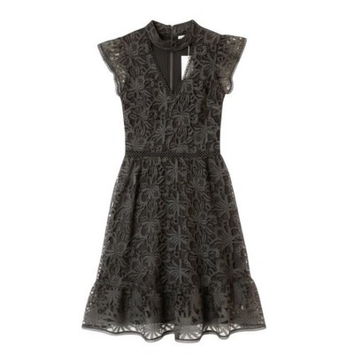 J.O.A. Floral Lace Choker Neck Fit & Flare Dress Charcoal Gray | Size Small NWT
