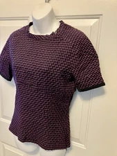 Nina Ricci By Ikram Paris Purple Black Seersucker Linen Blouse Shirt 38 8 Medium