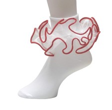 Girls Double Ruffle Socks - Big Full Organza 3-6 Years, White W/ Red Trim