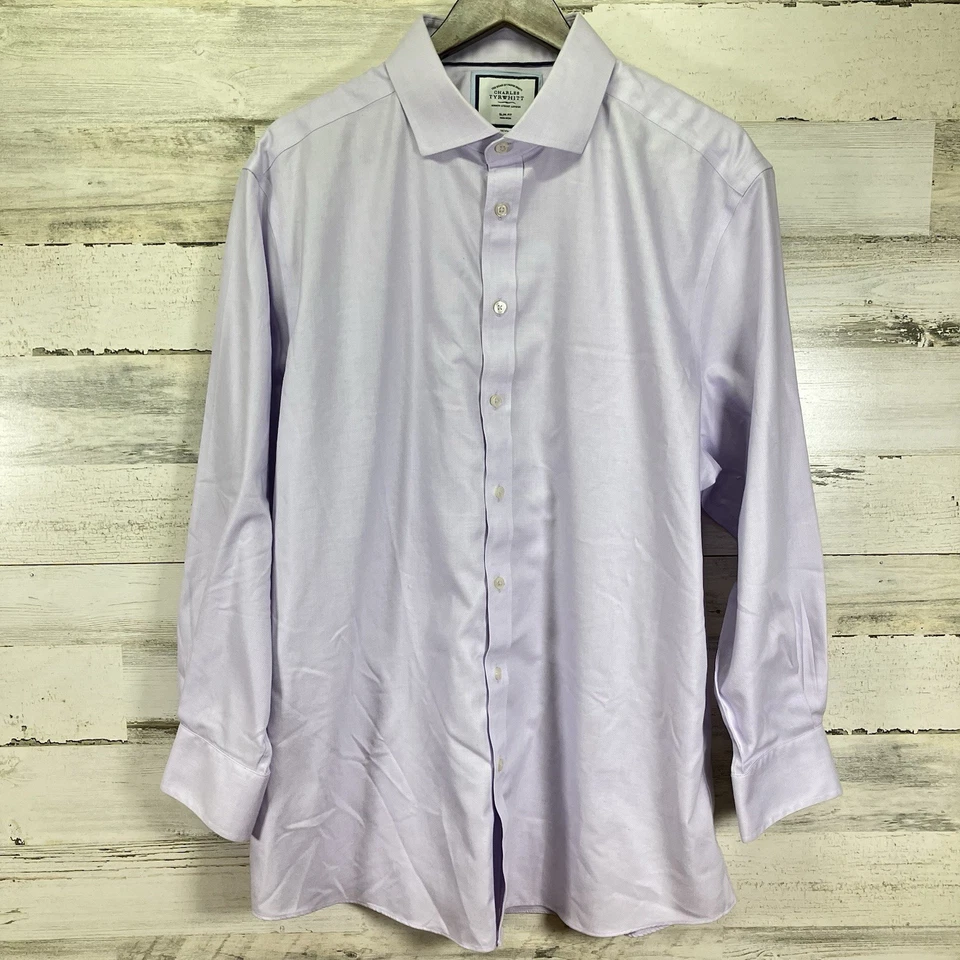 Camisa larga de algodón sin hierro Charles Tyrwhitt para hombre púrpura claro ajuste ceñido 18/30 Foto 2 de 4