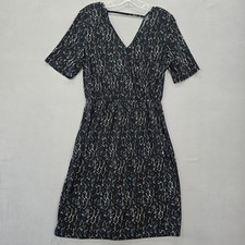 Apt 9 Black Dress Midi Stretch Geometric Preppy Short Sleeve V-Neck Women Size S