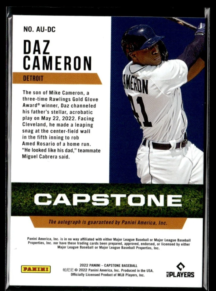 Daz Cameron 2022 Panini Capstone Holo Silver Auto /99 #AU-DC Detroit Tigers - Image 2 of 2