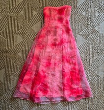 VTG Y2K Zum Zum Pink Prom Dress Hibiscus Burnout Organza Gown Corset XS
