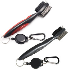 2 Pack Golf Club Brush Double-Sided Groove Cleaner Nylon Steel Wire Red Black
