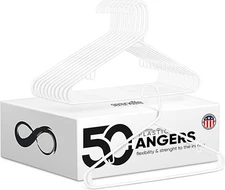 SereneLife 50 Pcs. of Standard Plastic Hangers for Clothes - Durable (White)