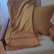 Solid Mustard Cashmere Fringe Throw Blanket, Size, Rectangular -72" x 58"