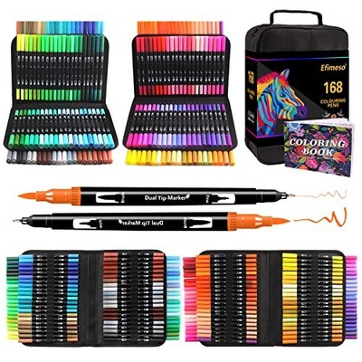 Efimeso 168 Farbstifte, Dual Tip Brush Marker für Erwachsene Färben, Filz