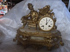 französische Kaminuhr PENDELUHR  PENDULE Figurenuhr BRONZE UND   Marmor antik