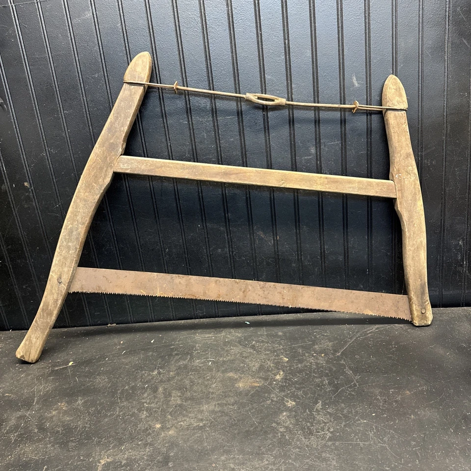 SIERRA DE ARCO/BUJO DE MADERA VINTAGE ANTIGUA CORTE TRANSVERSAL 30 pulgadas Foto 2 de 3