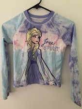Disney Frozen II Elsa Girls 2-Piece Tie-Dye Swim Set Long Sleeve Rash Guard L
