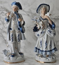 Porzellan Figuren, Rokoko Stil?, Weiss/Blau, 25 cm, Japan?