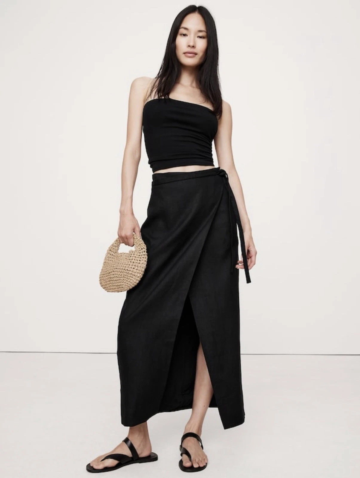 Banana Republic Linen Wrap Black Maxi Skirt Size Petite 0 NWT RT$120