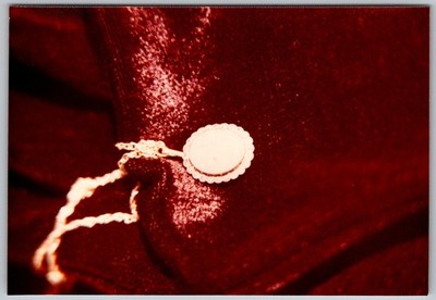 Vtg Color Snapshot Close Up Scalloped White Pendant Locket Gold Chain 1970s