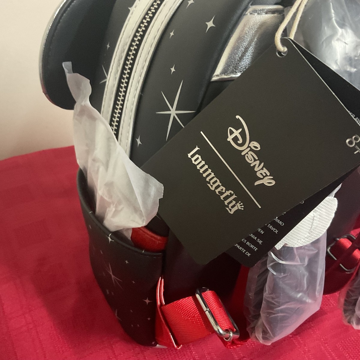 Loungefly Disney Minnie Mouse Disco Metallic Mini Backpack NWT Minnie Mouse Exclusive Iridescent All-Over Print Sequin Ear  main image 4