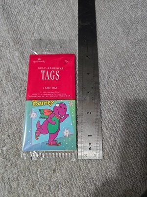 Vintage BARNEY Self-Adhesive Gift Tags. 4 Pack HALLMARK. Sealed Rare1993