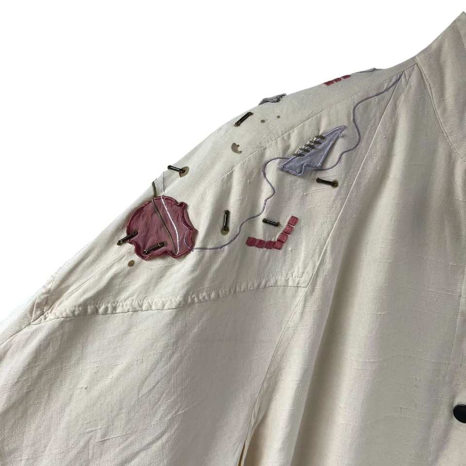 Chaqueta Marc D'Alcy 100% Seda Abstracta Marfil Arte Para Usar Cierre a Presión Talla 10 Foto 3 de 4