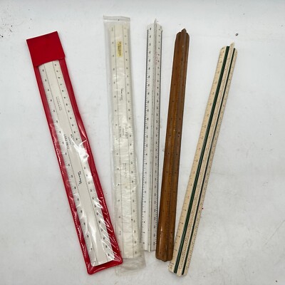 Vintage Lot Of 5 Architect Drafting Rulers W & G, K & E Posts & Sterling Brands