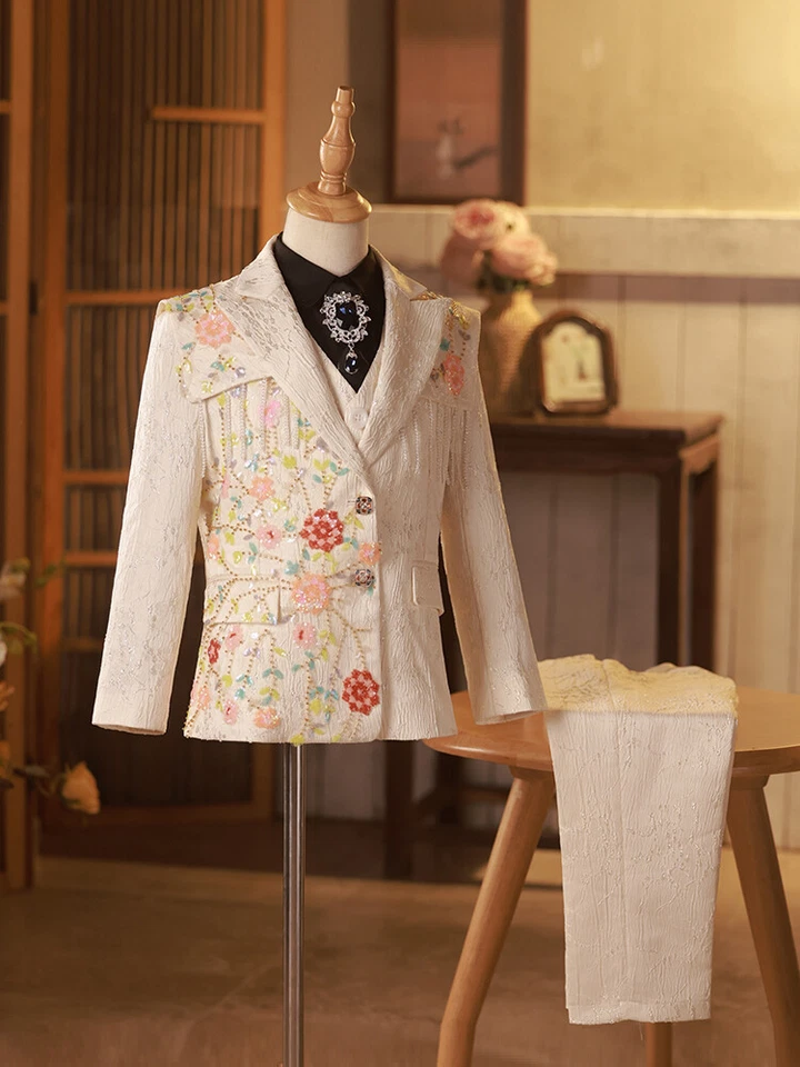Boys' suit, flower boy dress,handmade embroidered Catwalk piano performance suit - Imagem 4 de 4