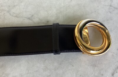 Genuine CARTIER Black Leather Trinity Belt With Box And Card