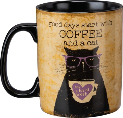 Good Days Start With Coffee And A Cat 20oz Stoneware Funny Coffee Mug, NIB