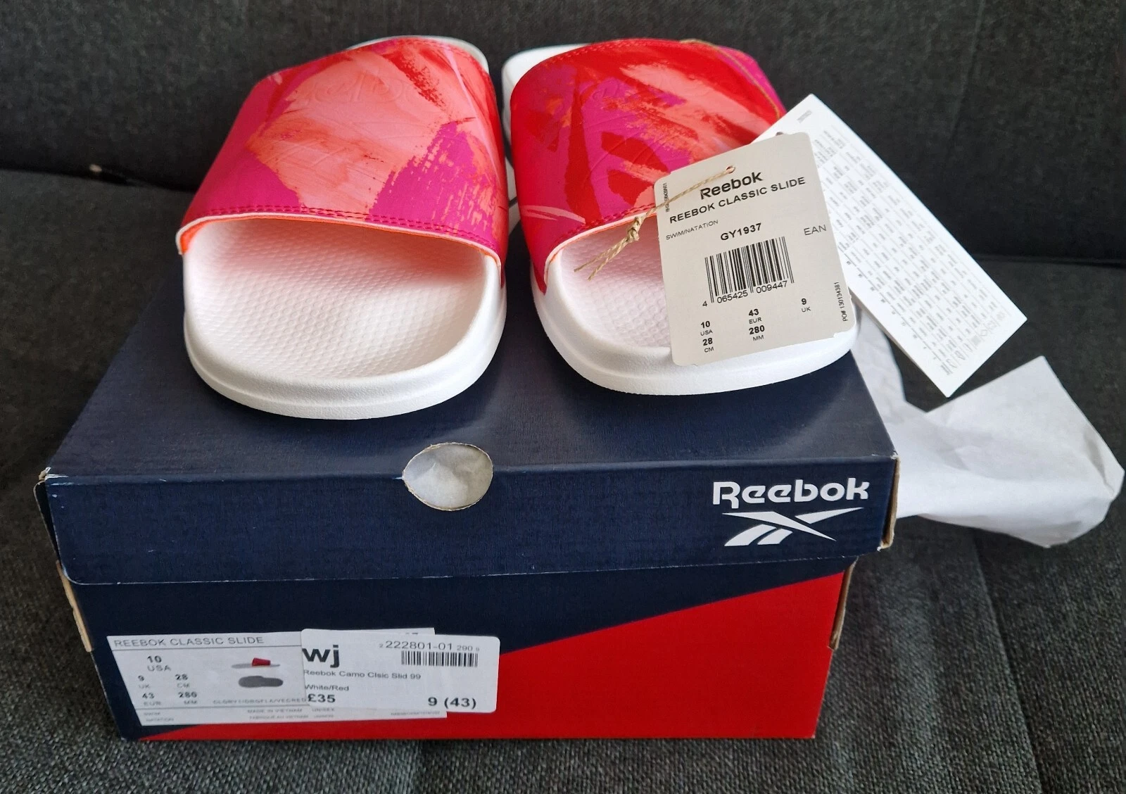 Reebok Classic Slides Uomo Bianco Taglia UK 9 Eur 43