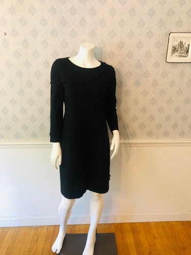 AKRIS Punto Black Long Sleeve Scalloped Detailed Women's Dress Size 8 - Picture 5 of 12