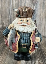 Santa Fisherman Figurine 8in Resin Fishing Trout Cabin Lake House Decor
