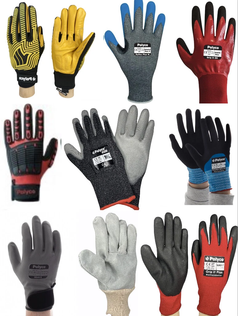 POLYCO MENS WORK GLOVES CUT RESISTANCE OIL WET CONDITIONS THERMAL WEALDING GRIP