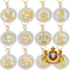 Real Genuine Diamond 14K Yellow Gold Bonded Zodiac Sign Pendent Charm Chain Set