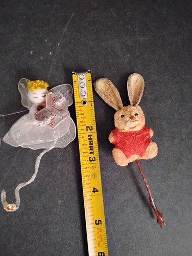 Lot 5 Vtg Christmas Floral Picks Corsage Snowman Angel Santa Rabbit 1950s Crafts - Picture 9 of 11