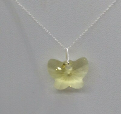 M/w Sterling Silver Swarovski Crystal Jonquil Butterfly 6754 Pendant  Necklace