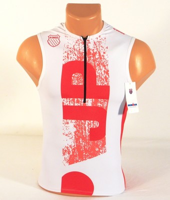K-Swiss Kwick Dri Japan White & Red 1/2 Zip Sleeveless Cycling