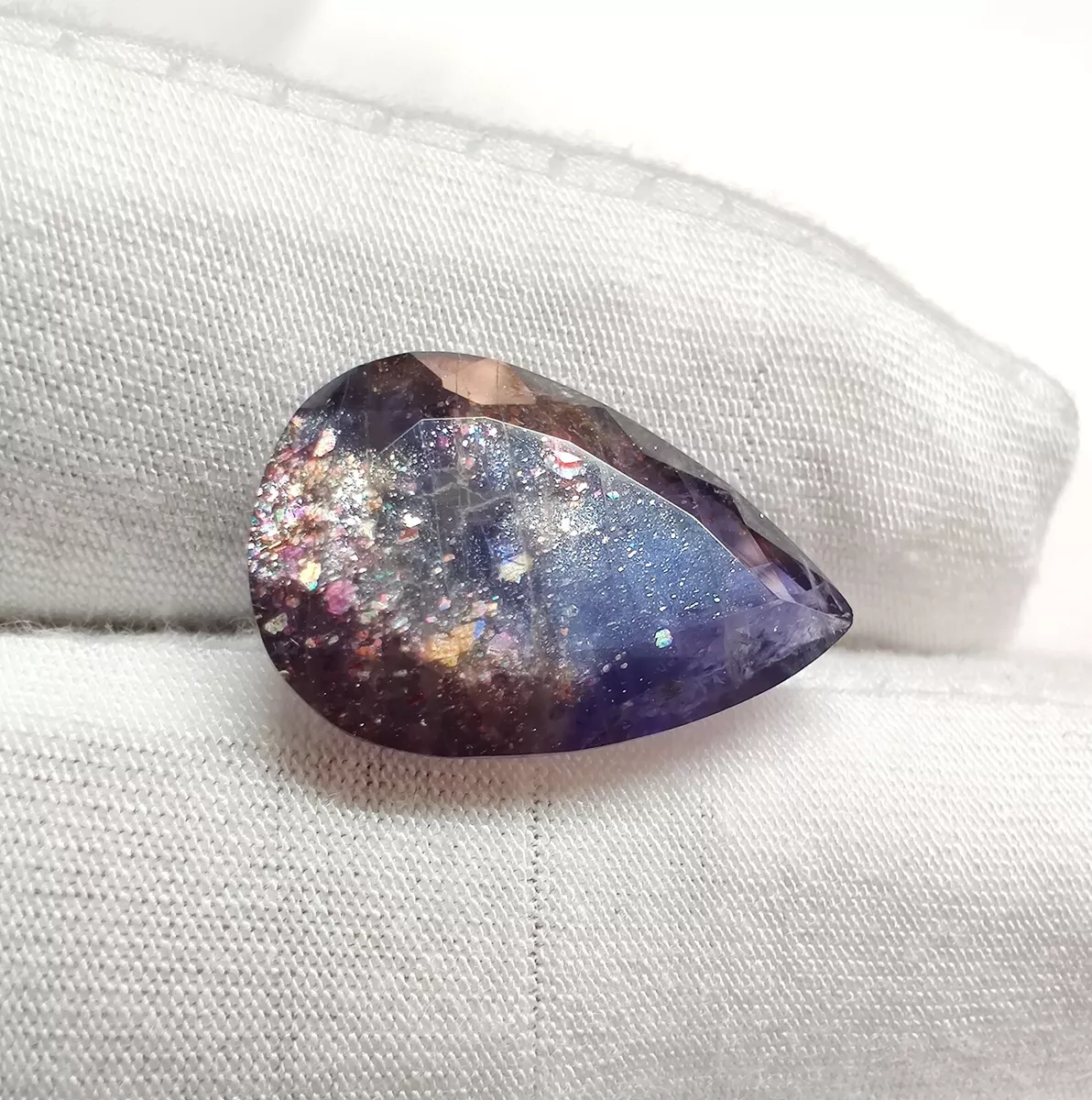 Galaxy Fire iolite sunstone 8.8 cts Faceted Pear Gemstone for