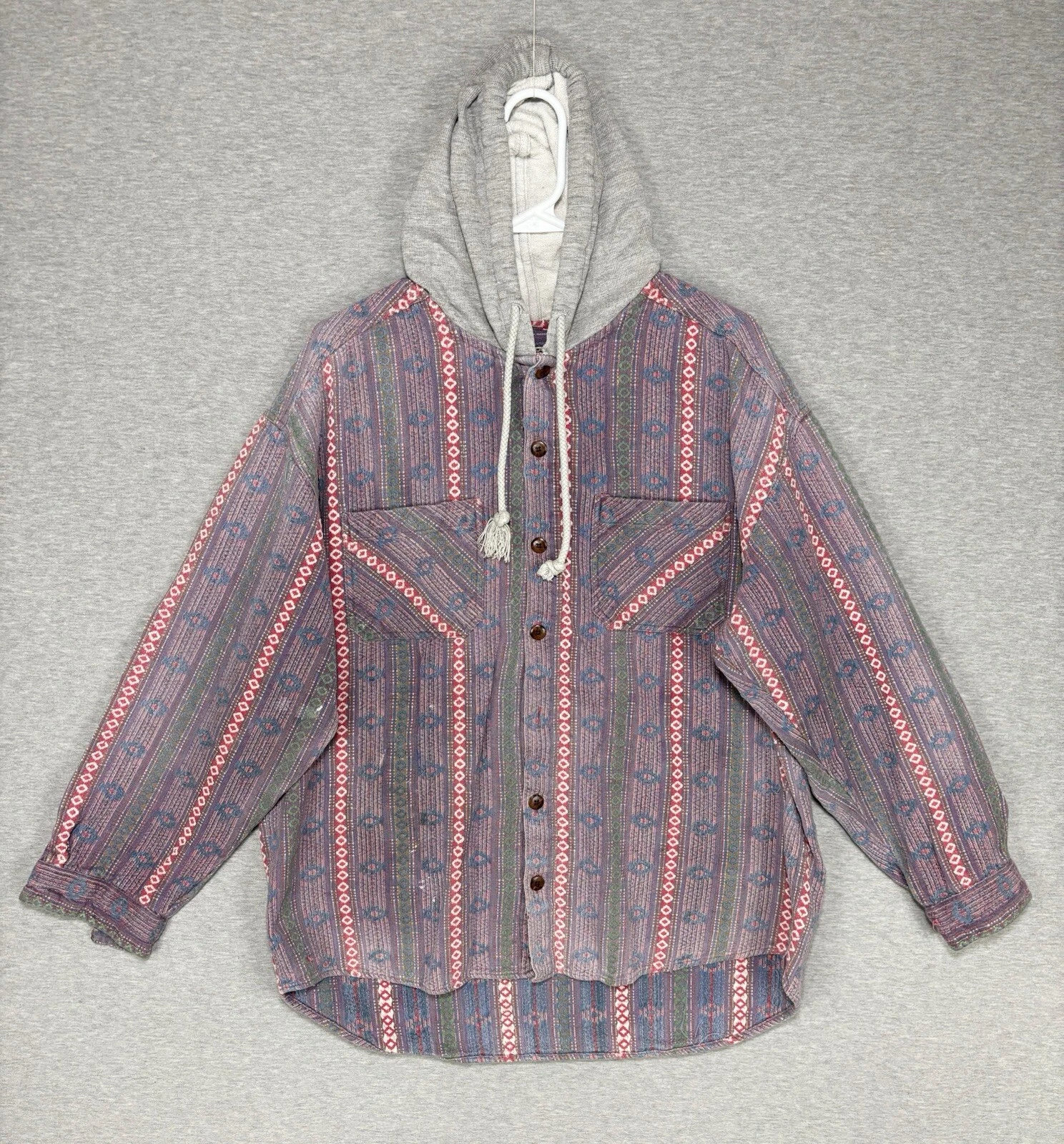 Vtg Southwestern Jacket Hoodie Long Sleeve Button Up Wrugged Wear Weekends Large