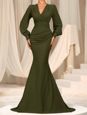 Faeriesty Green Surplice Neck Lantern Sleeve Chiffon Mermaid Dress Size XL NWT