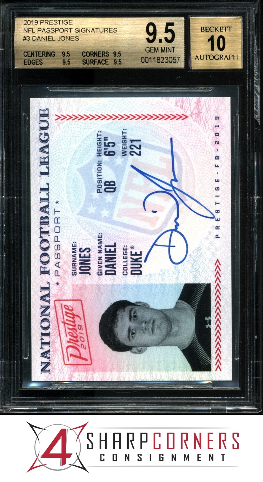 Daniel Jones Panini Prestige NFL Passport Signatures #PADJ Base