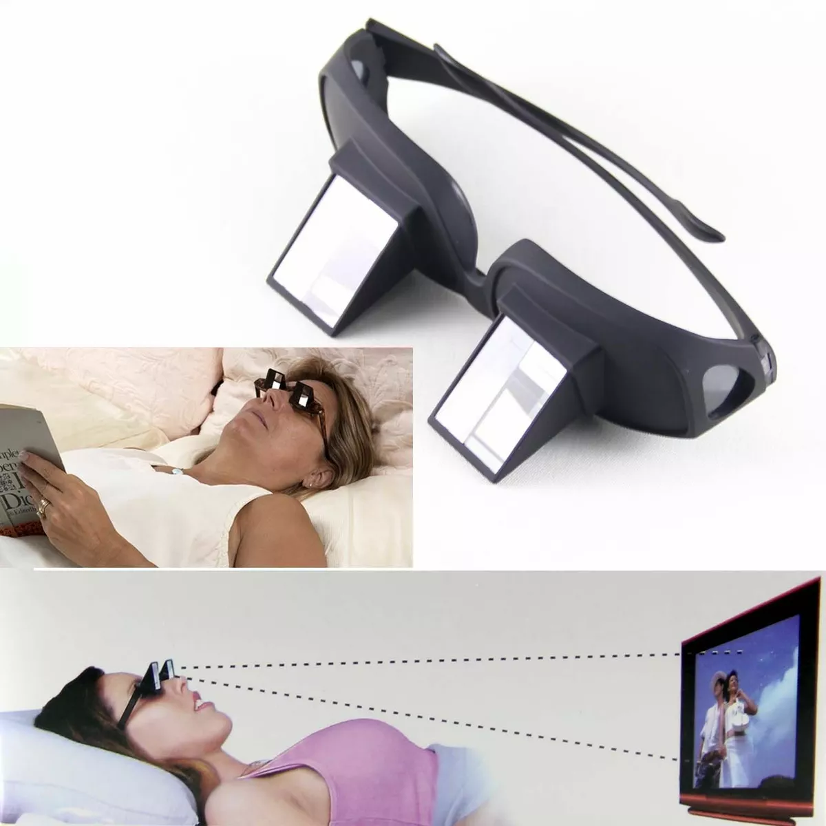 Lazy Glasses Horizontal Prism Spectacles Eyewear Reading Watching TV Lying Bed