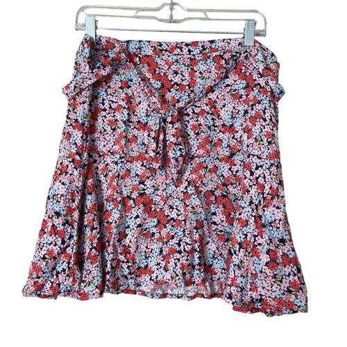 SO Sonoma Mini Skirt Size XXL Tiered Cottage Boho Pink Blue Floral Belted Bow