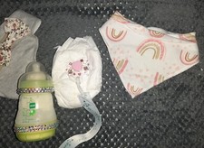 Handmade Fake Milk Baby Doll Diamonte Romany Bottle,bib,dummy,NOT Reborn