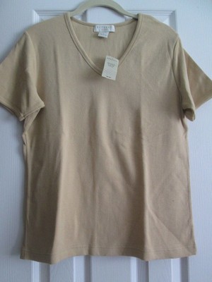 EXPRESS INTERNATIONAL TRICOT V-NECK TOP SHORT SLEEVE*SIZE LARGE*BEIGE*NEW W/TAGS
