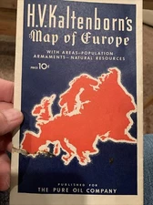 H V Kaltenborn’s 1939 Map of Europe Pre World War II Pure Oil Company Vintage 