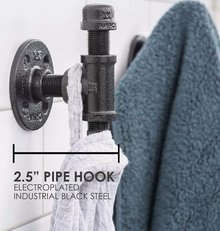 Gancho industrial para abrigo/toalla/roba hecho de accesorios de tubería de hierro negro Foto 2 de 4