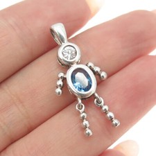 925 Sterling Silver Vintage Blue  White C Z December Birthstone Boy Pendant