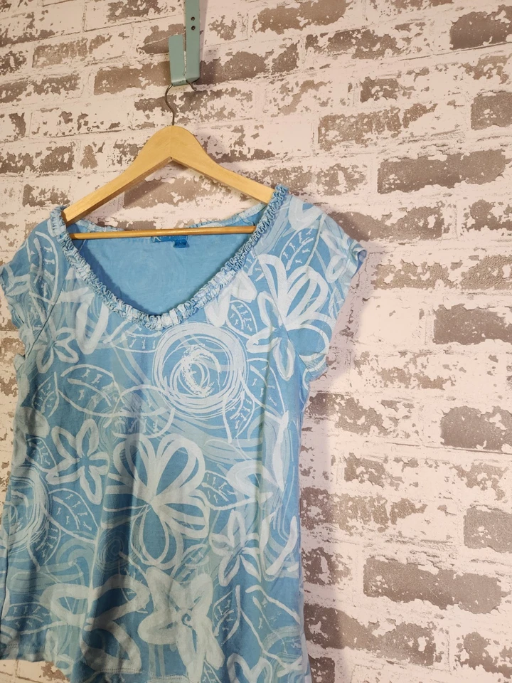 Fresh Produce Shirt Size Large Blue Floral Ruffle Beach Boho Resort Coastal - Image 2 of 4