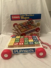 Vintage Playskool Letter Wood Block Wagon 1986 With Box New Open Box